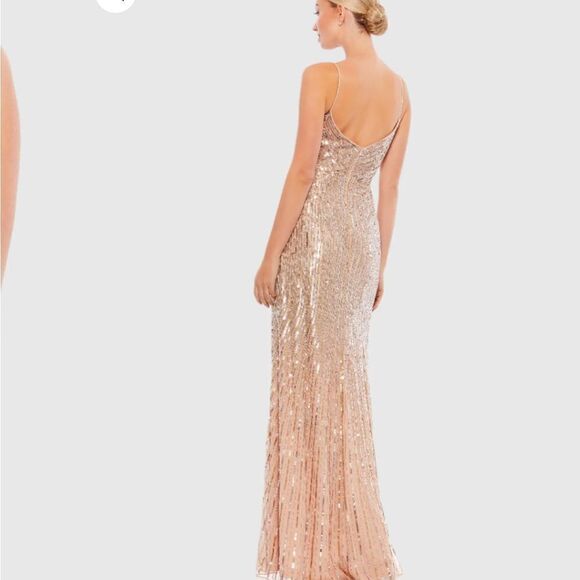 Mac Duggal 10817 Sequin Spaghetti Strap Gold Formal Gown | Size 2 - Picture 2 of 12